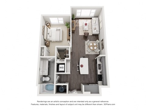 Floor plan for 1 bed, 1 bath, 796 sqft